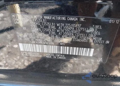 2012 Toyota Rav4 из США, поврежденный, VIN 2T3BF4DVXCW181094